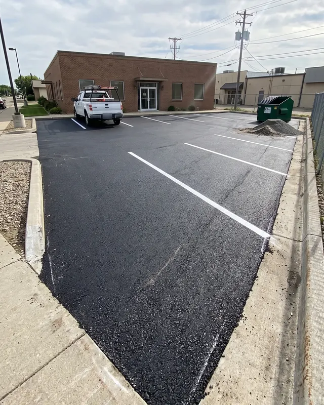 Newly paved and striped office parking lot